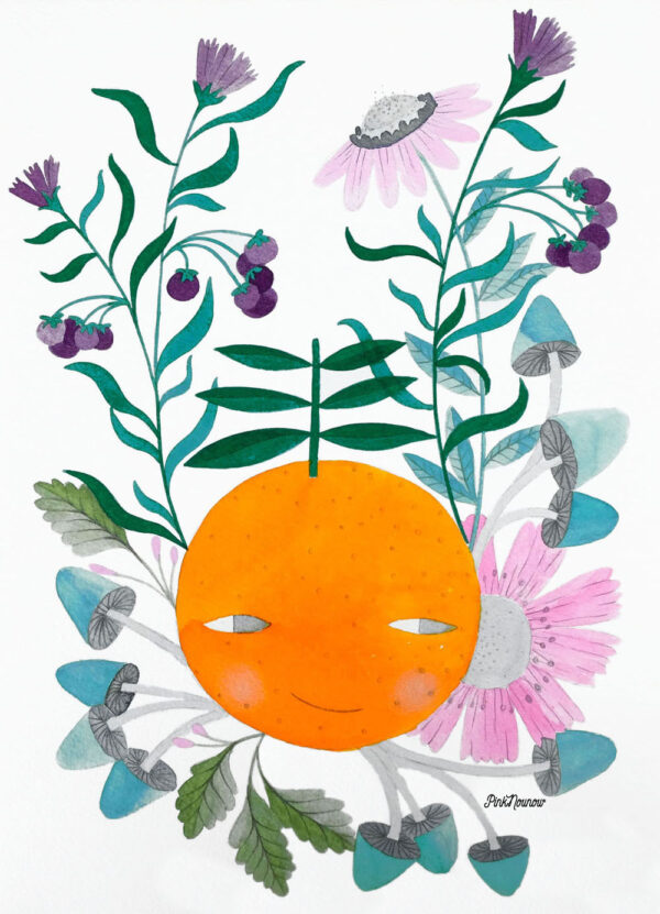 poster with orange and flowers