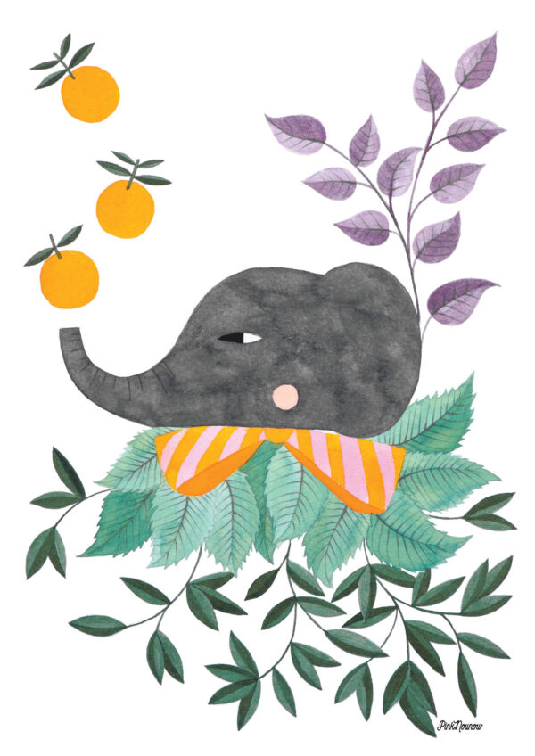 poster with elephant and oranges