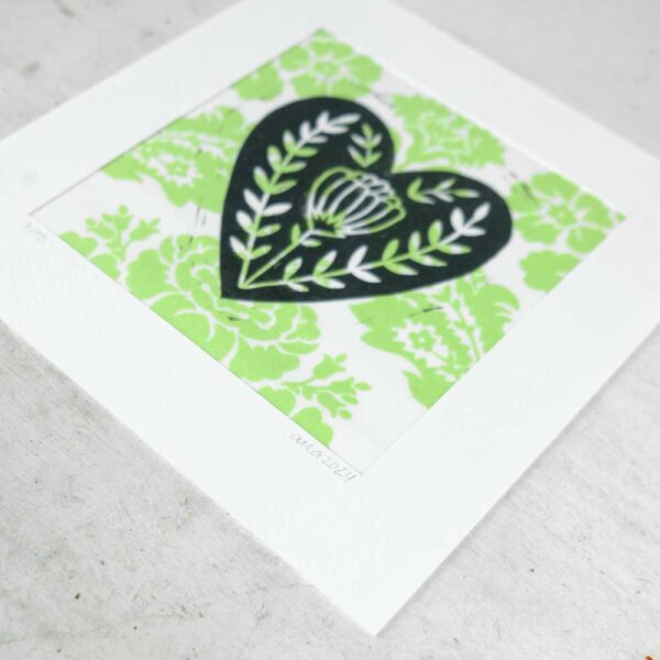 original block print on fabric of a heart #7 - Image 3