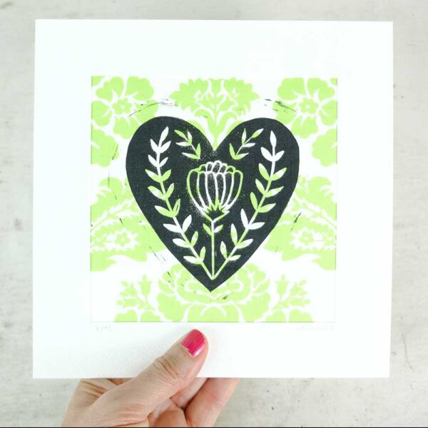 original block print on fabric of a heart #7 - Image 2