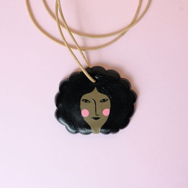 curly hair face necklace
