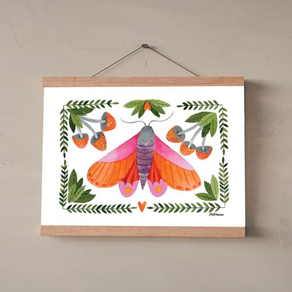 poster of an orange and pink moth surrounded by mushrooms - Image 5