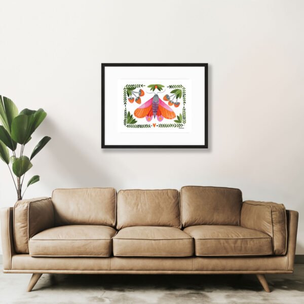 poster of an orange and pink moth surrounded by mushrooms - Image 4