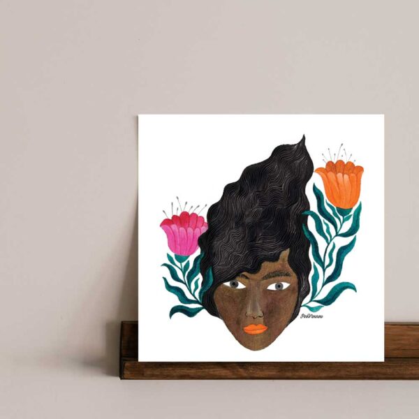 poster of a black woman portrait with pink & orange flowers - Image 2