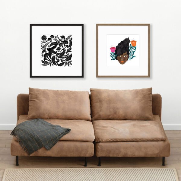 poster of a black woman portrait with pink & orange flowers - Image 3