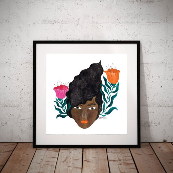 poster of a black woman portrait with pink & orange flowers - Image 4
