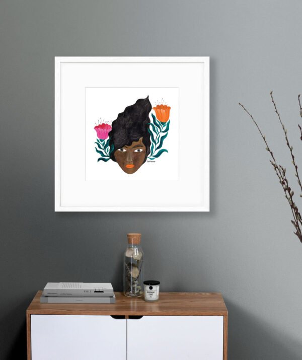 poster of a black woman portrait with pink & orange flowers - Image 5