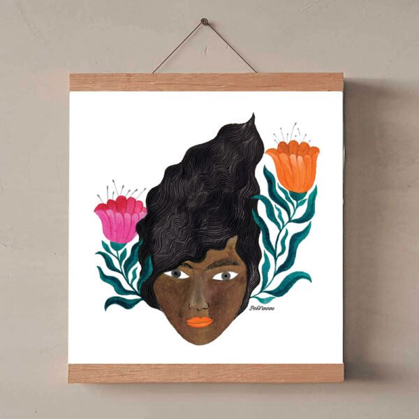 poster of a black woman portrait with pink & orange flowers - Image 6