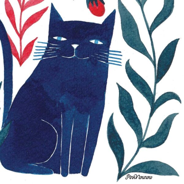 poster of a blue cat with blue and red plants - Image 4