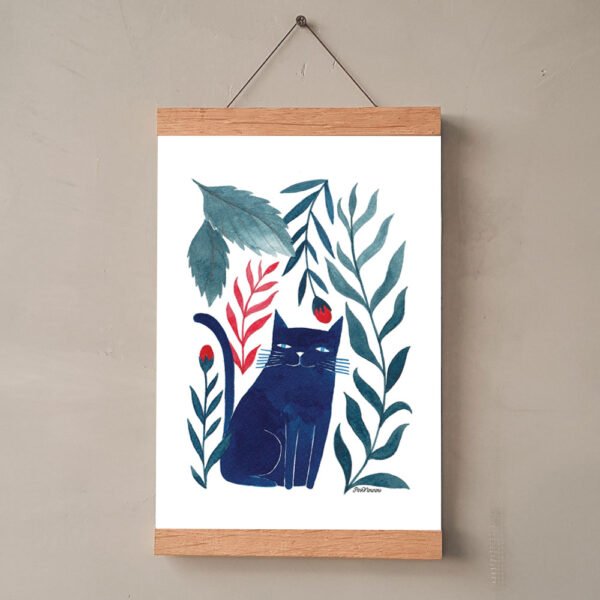 poster of a blue cat with blue and red plants - Image 3